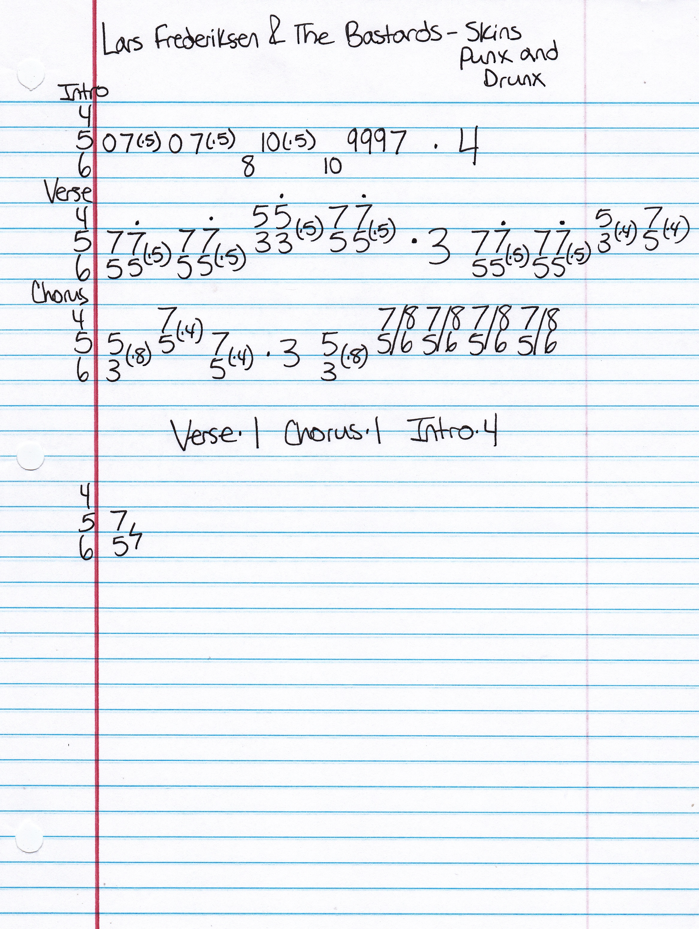 High quality guitar tab for Skins Punx and Drunx by Lars Frederiksen & The Bastards off of the album Viking. ***Complete and accurate guitar tab!***